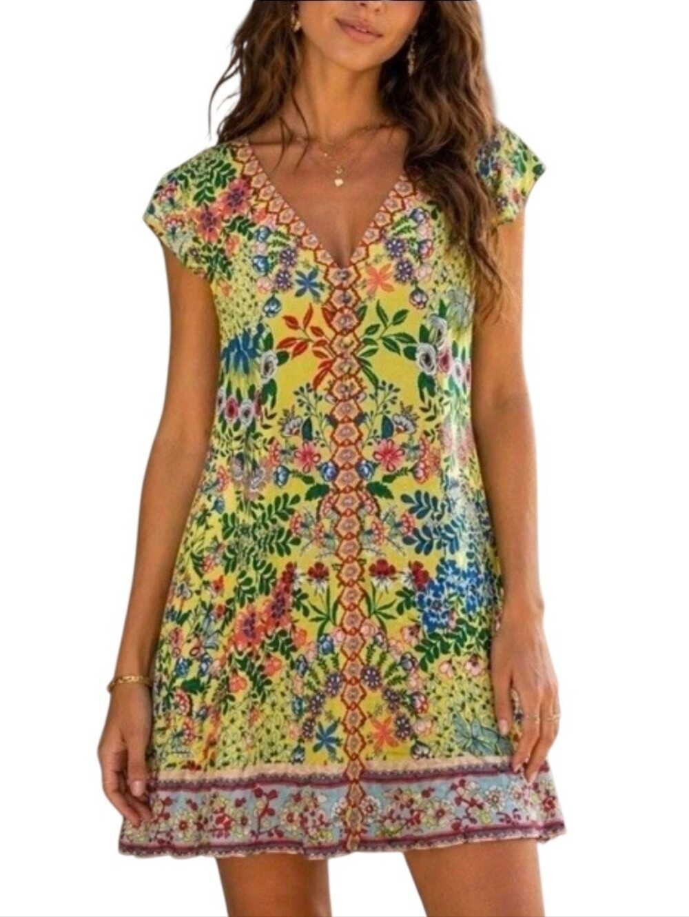 ALICE + OLIVIA Hadley Floral Mini Dress Women's Half Button V-neck Sz 4 - Picture 5 of 16